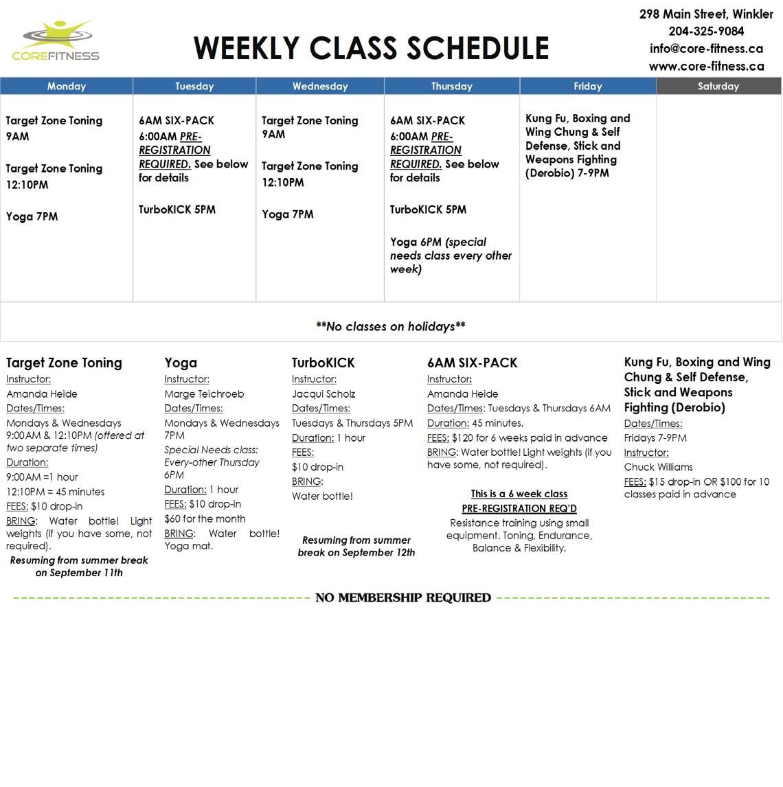 Core Fitness Schedule